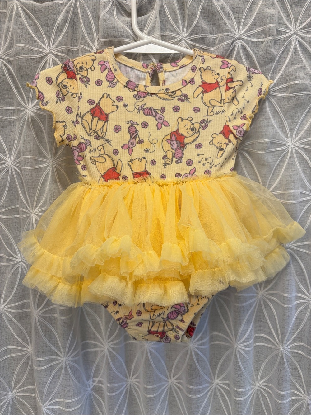 Disney Baby Yellow Winnie the Pooh Floral Print Tutu Onesie